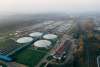 Veduta aerea di un impianto di depurazione delle acque reflue, immagine simbolica del riuso industriale delle acque depurate a Nordenham, in Germania